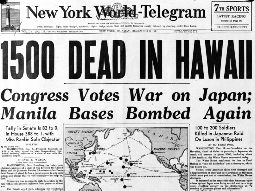 1941 newspaper headlines about Japan oil embargo with modern China energy headlines
