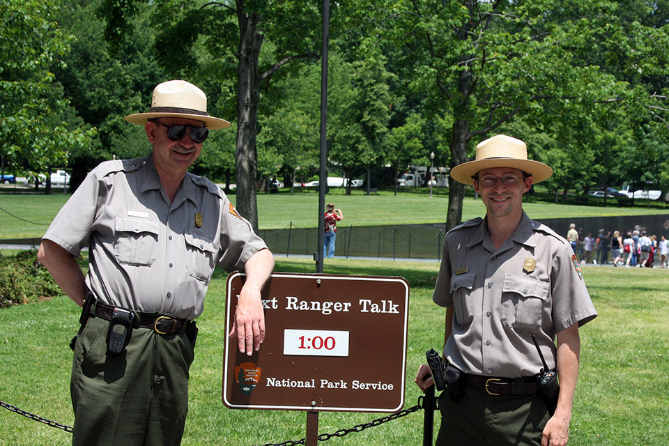A National Park Service ranger on duty on the National Mall in Washington, DC
