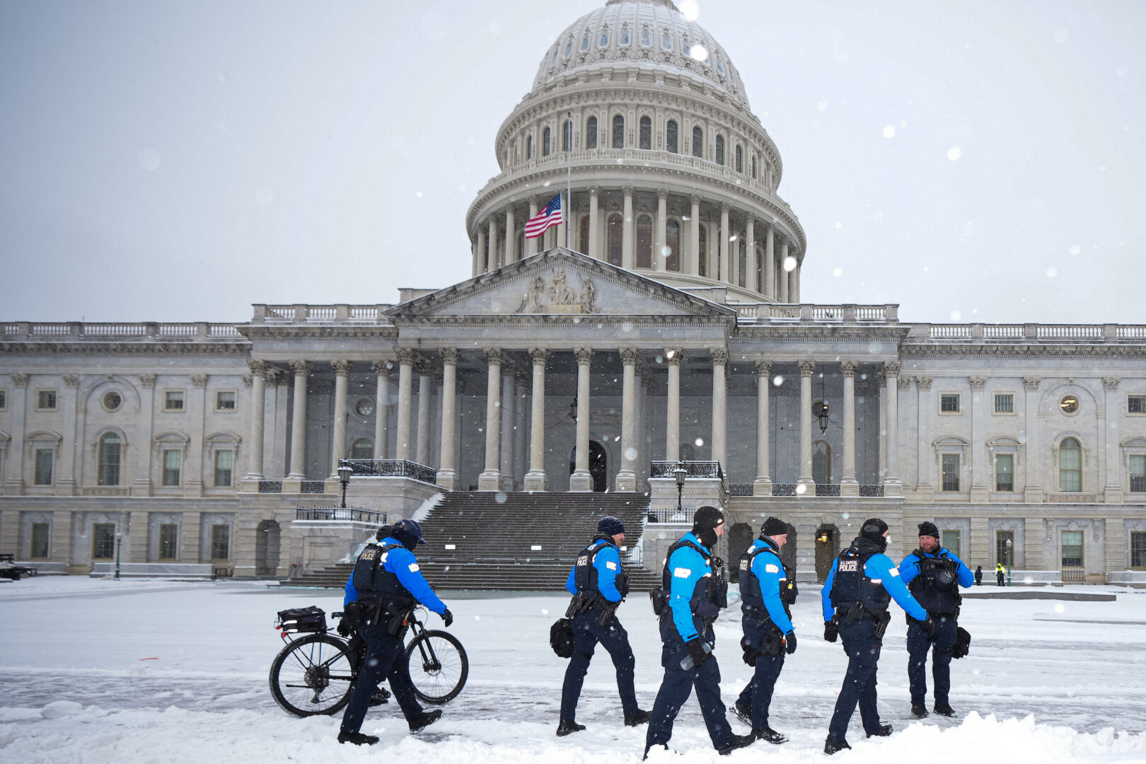 A U.S. Capitol Police officer on duty near the U.S. Capitol in Washington, D.C.