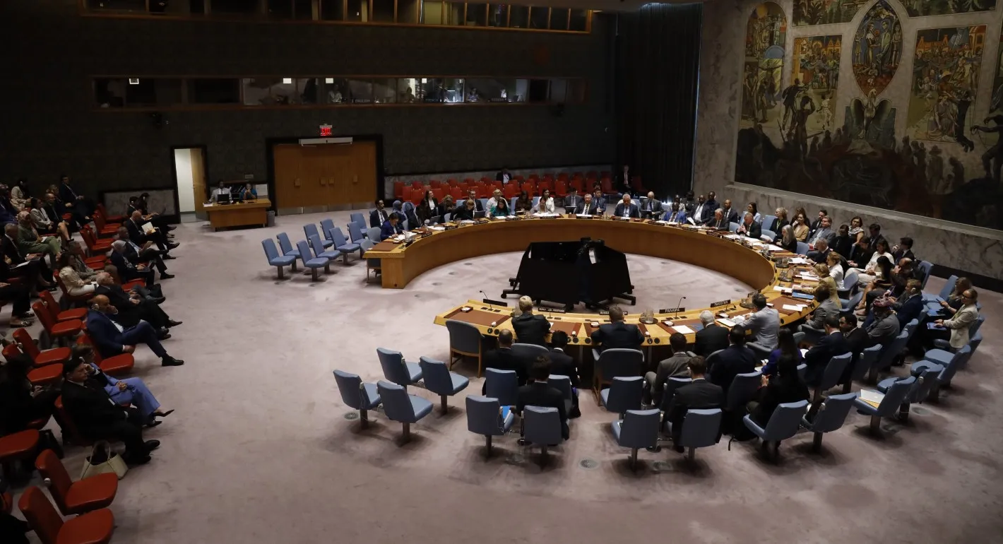 A United Nations Security Council meeting in session