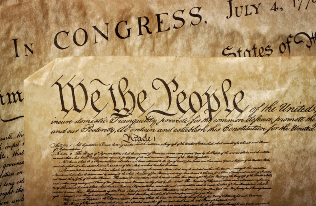 A close view of Fourth Amendment text in the United States Constitution