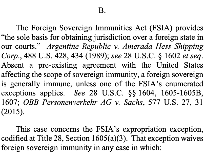 A copy or excerpt of the Foreign Sovereign Immunities Act of 1976, the main U.S. statute governing foreign state immunity in civil cases