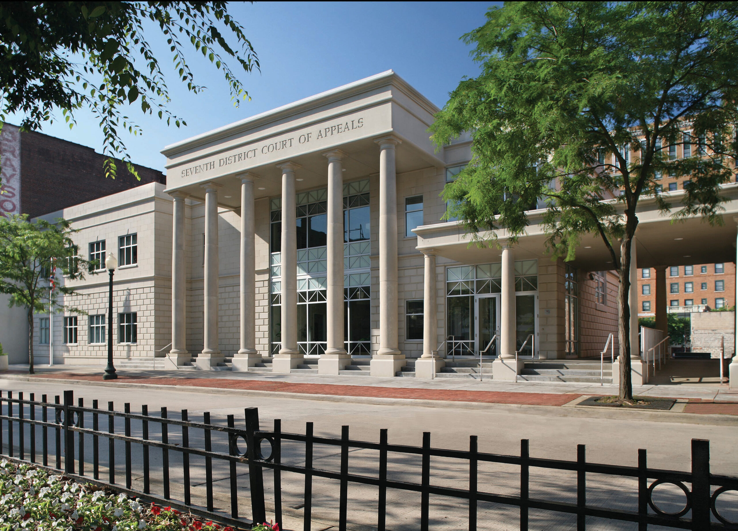 A courthouse building in Lake County, Ohio, photographed from outside with signage visible near the entrance
