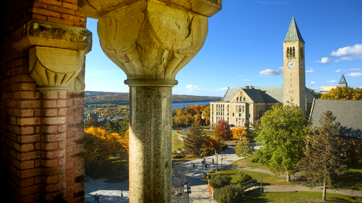 A daytime photo of Cornell University’s campus in Ithaca, New York, showing academic buildings