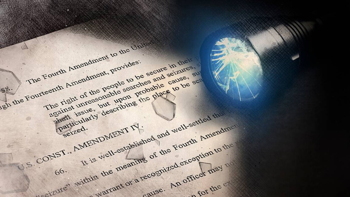 A detective seated at a desk in a police station reviewing a stack of paperwork under fluorescent lighting, candid news photography style