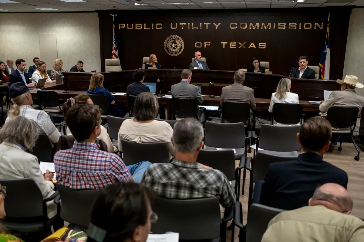 A hearing room associated with the Virginia State Corporation Commission, where utility rate cases and related proceedings are heard