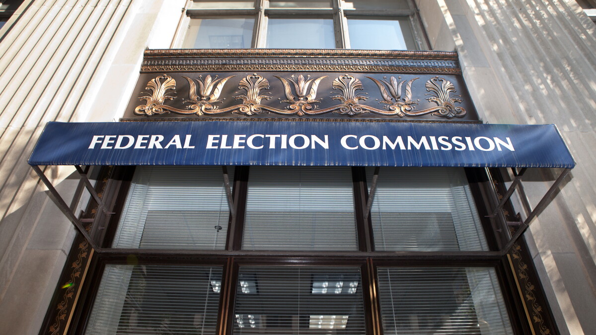 A photograph of the Federal Election Commission building exterior or signage in Washington, D.C.