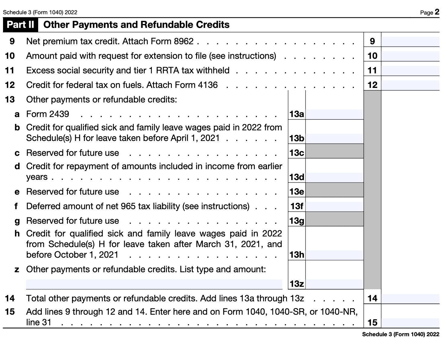 A photograph of the IRS draft Schedule 3-A form used to claim refundable credits