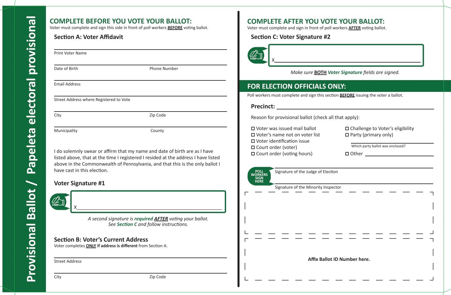 A photojournalism-style photograph of an election worker at a desk reviewing ballot return envelopes and checking a signature against a record on a computer screen