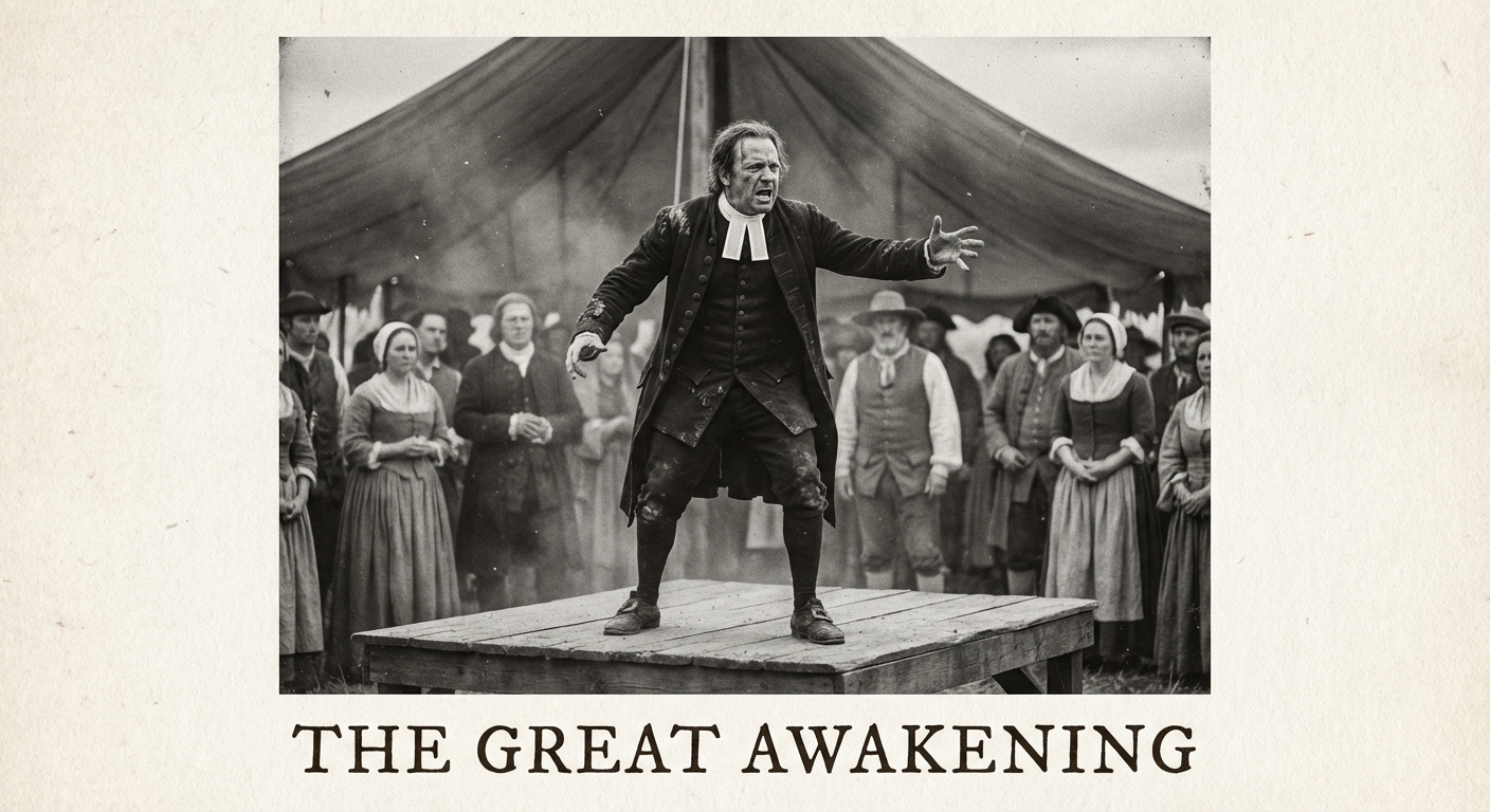 A passionate preacher during the Great Awakening delivering a fiery sermon