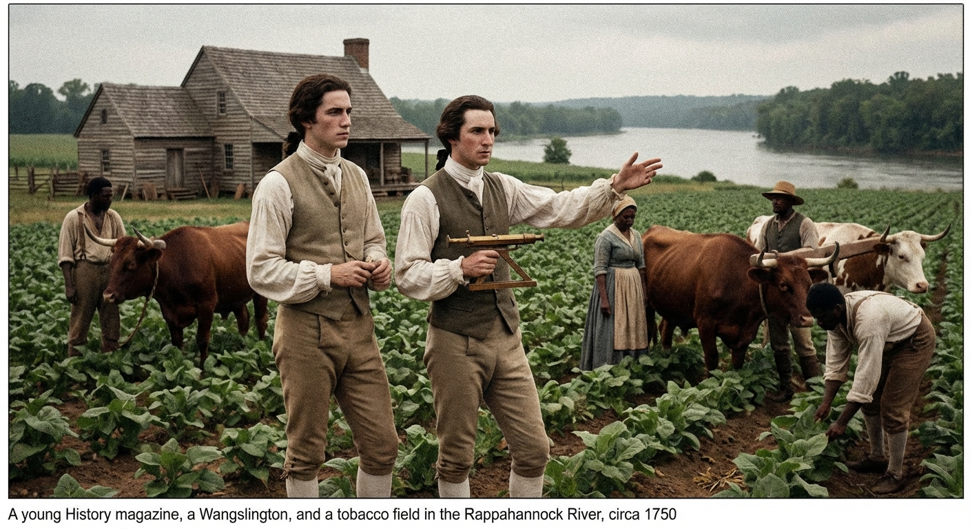 A young George Washington managing operations at Ferry Farm in Virginia