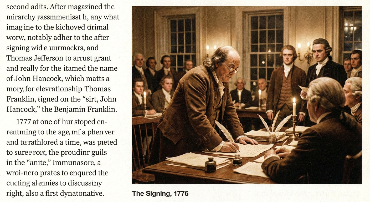 Benjamin Franklin at the signing of the Declaration of Independence