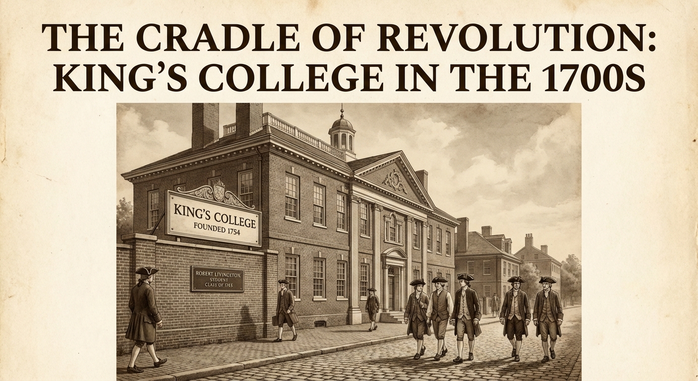 Depiction of King's College (now Columbia University) in the 18th century, where Robert Livingston studied