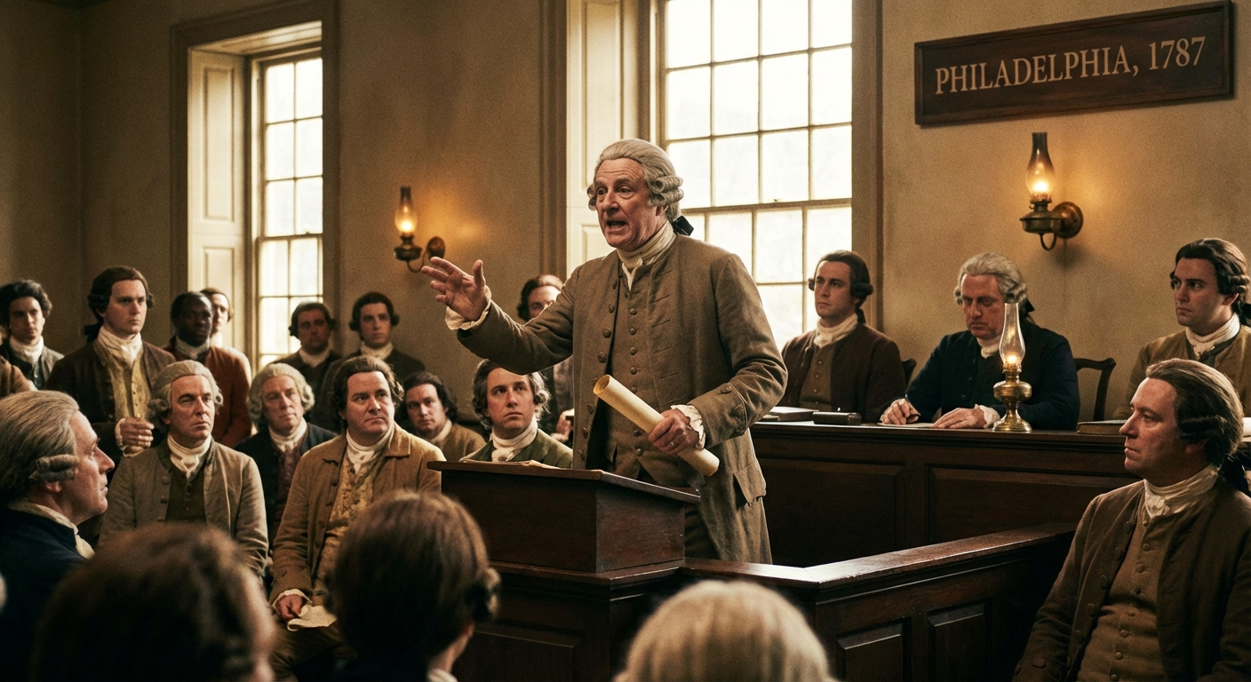 George Mason passionately advocating for the Bill of Rights at the Constitutional Convention