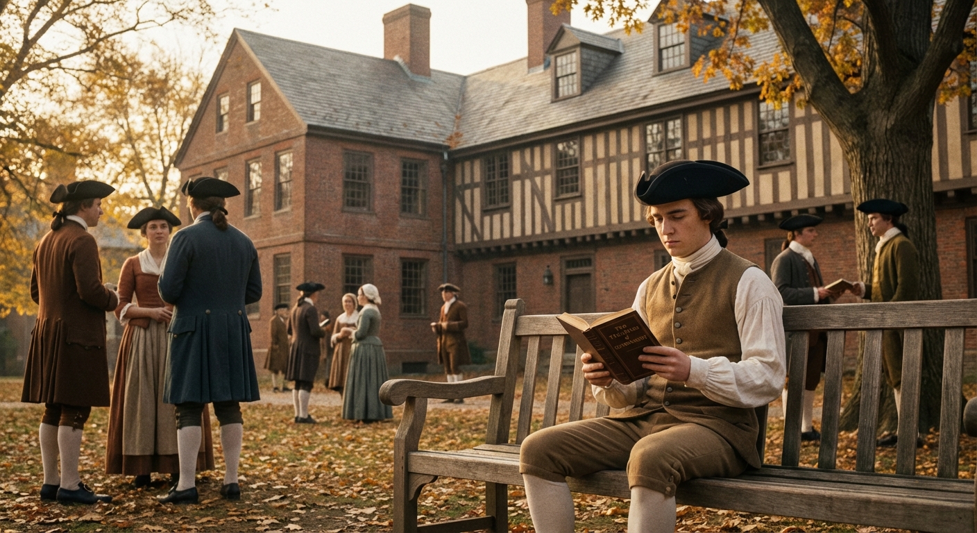 Harvard College in the 1700s, where Samuel Adams studied Enlightenment ideas