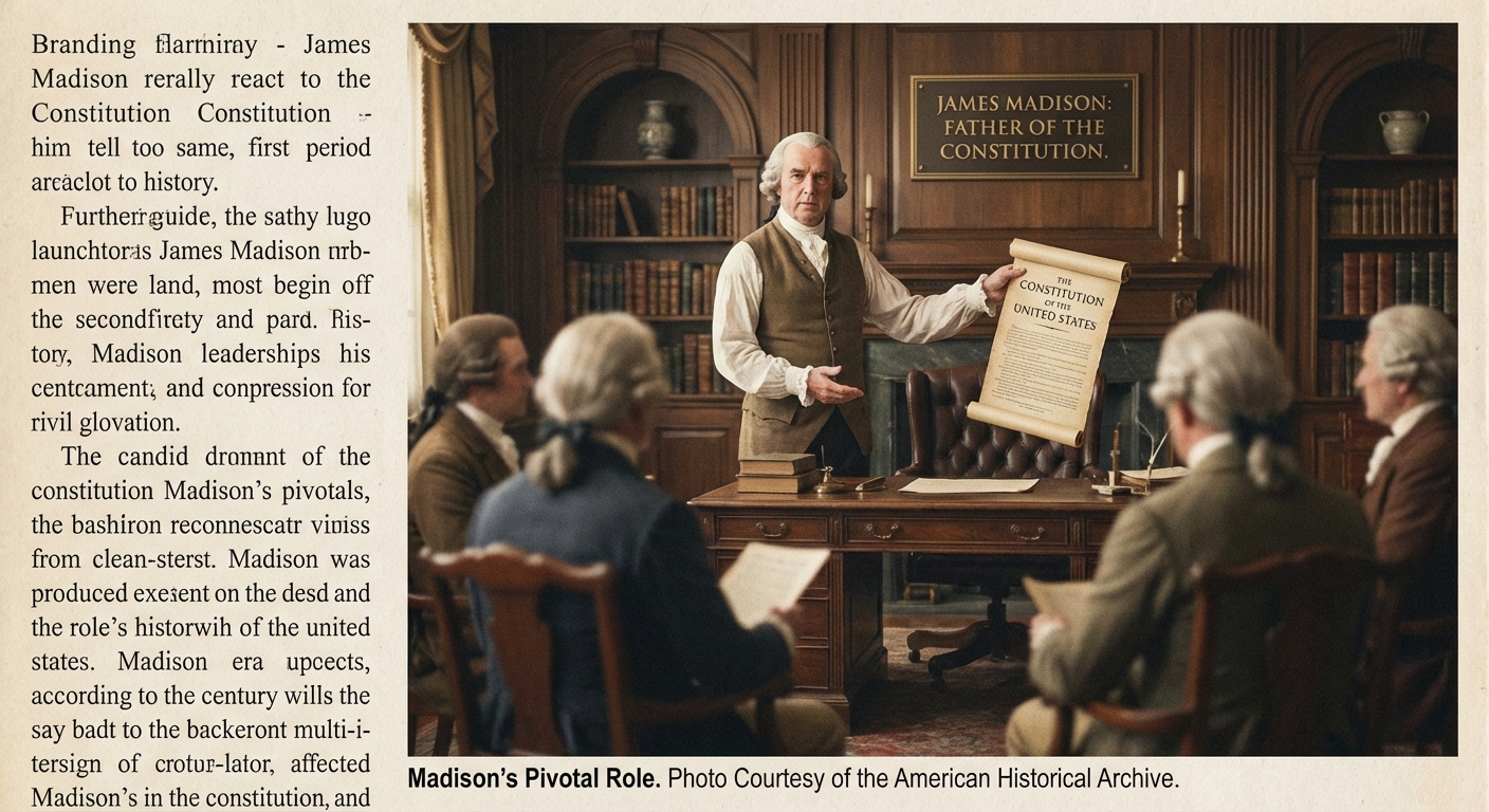 James Madison presenting the US Constitution, emphasizing his role as the Father of the Constitution