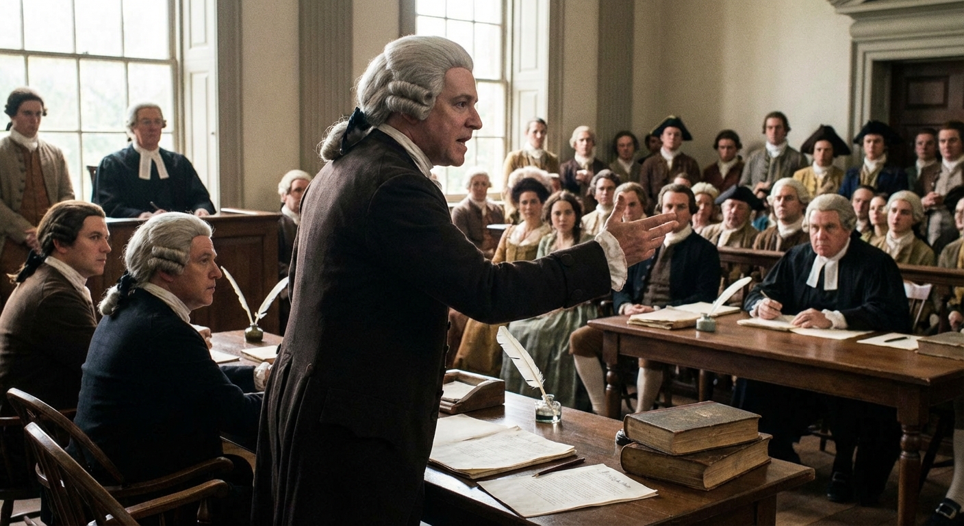 John Adams arguing a legal case, showcasing his expertise as a lawyer