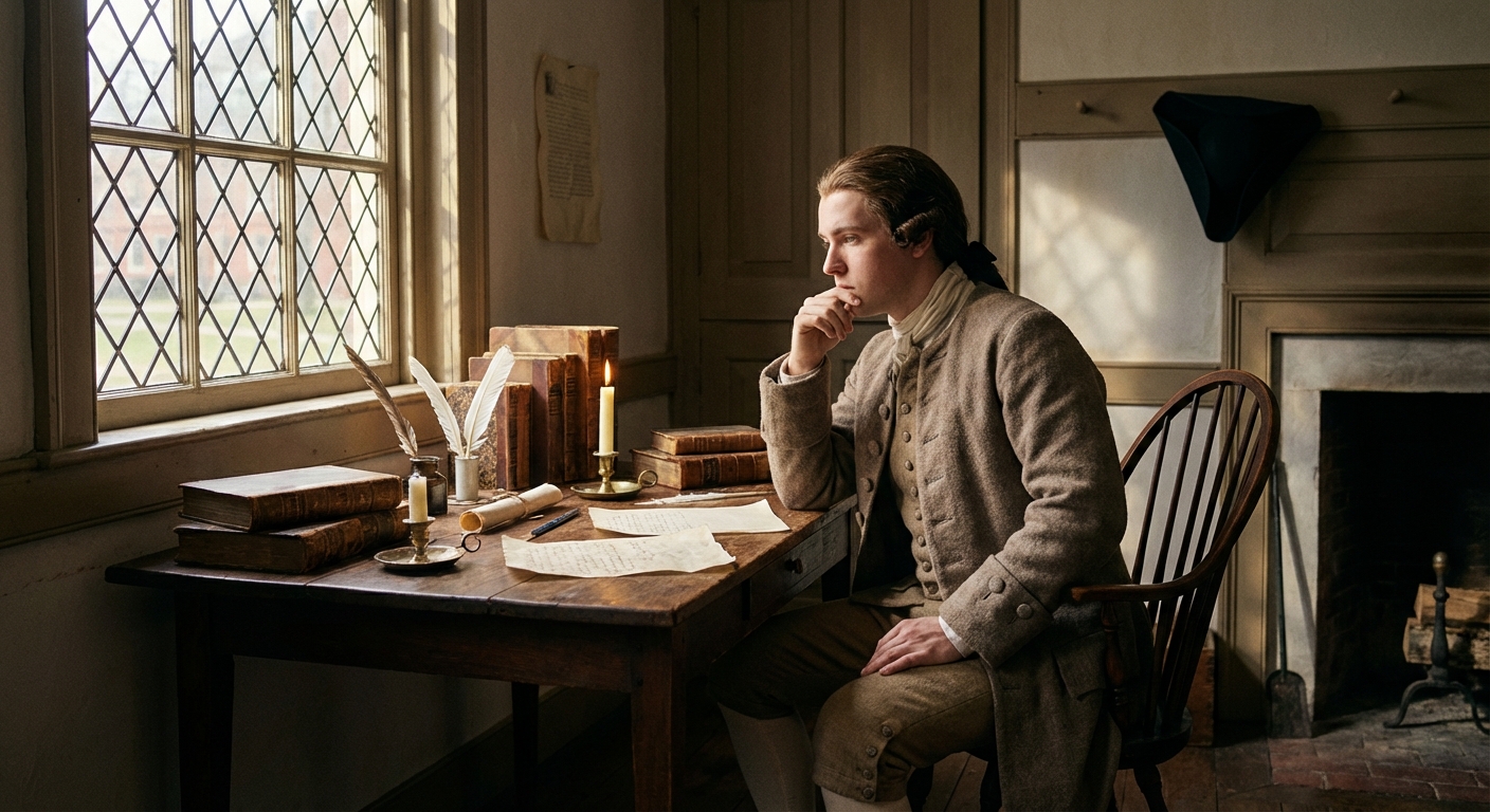John Adams studying at Harvard College in the 18th century
