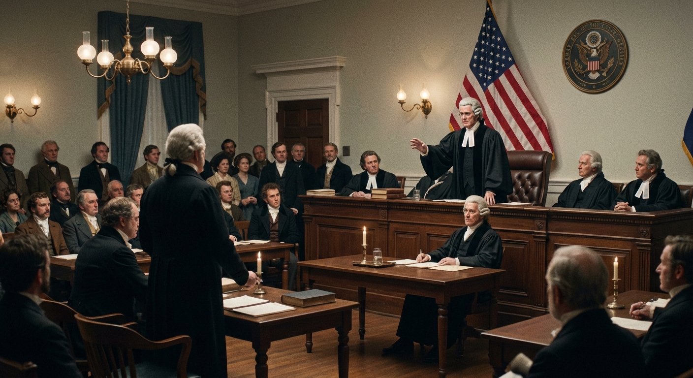 John Marshall presiding over a landmark Supreme Court case