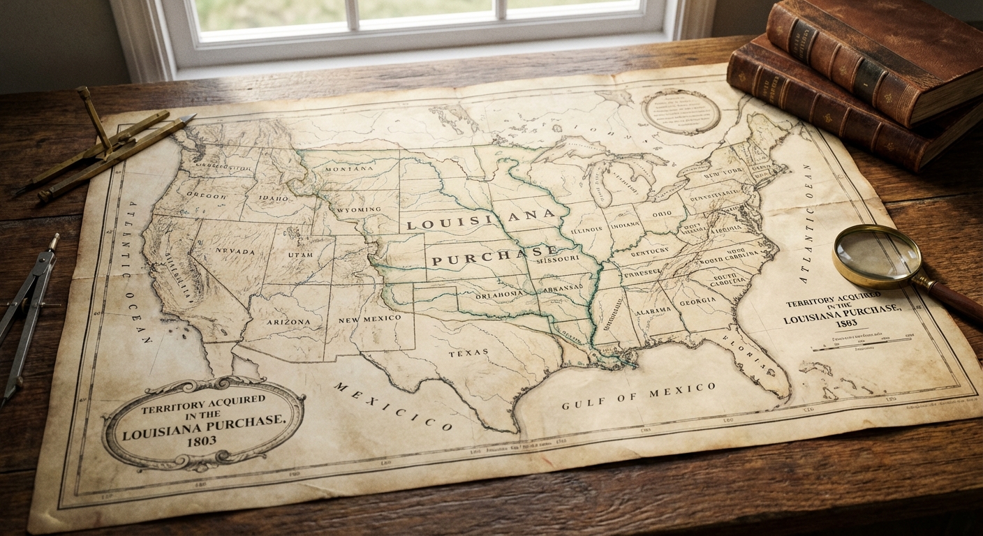 Map showing the territory acquired in the Louisiana Purchase