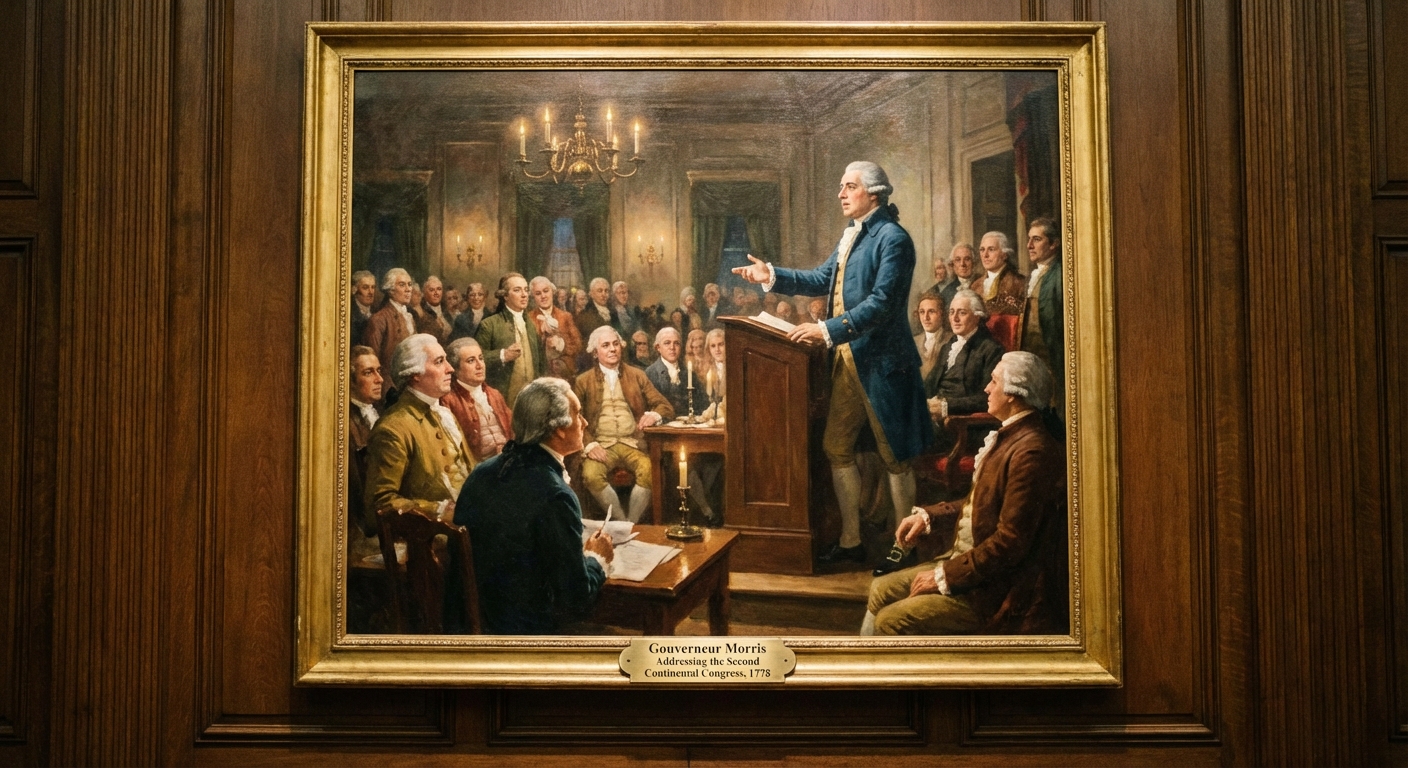 Painting of Gouverneur Morris speaking at the Second Continental Congress in 1778