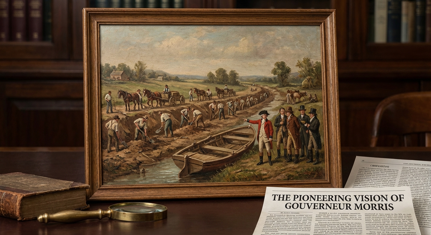 Painting of the early construction of the Erie Canal that Gouverneur Morris helped pioneer