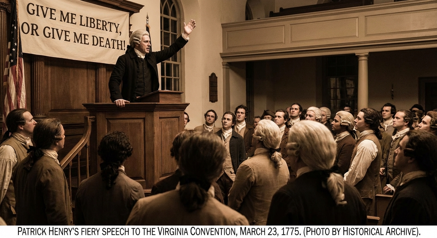 Patrick Henry delivering his famous Give me Liberty, or Give me Death speech