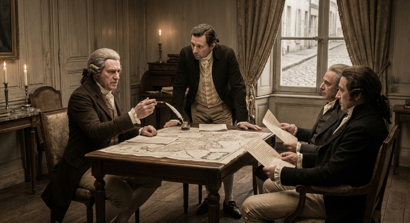 Robert R. Livingston and James Monroe negotiating the Louisiana Purchase with French officials