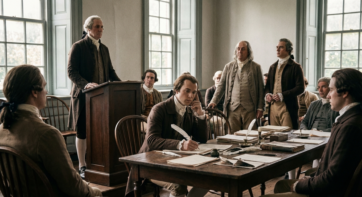 The Constitutional Convention in Philadelphia, with James Madison as a central figure