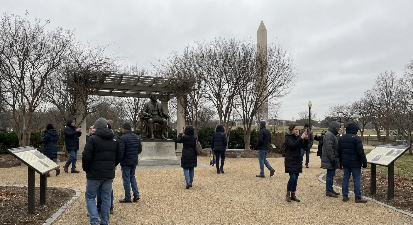 Visitors at the George Mason Memorial in Washington D.C.