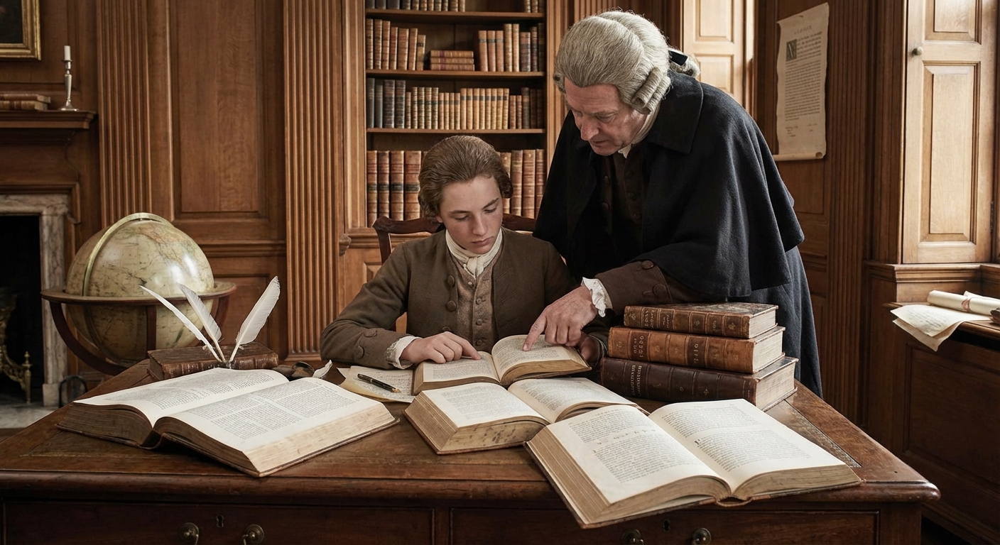 Young Richard Henry Lee being tutored at home in subjects like Latin, Greek, history and law