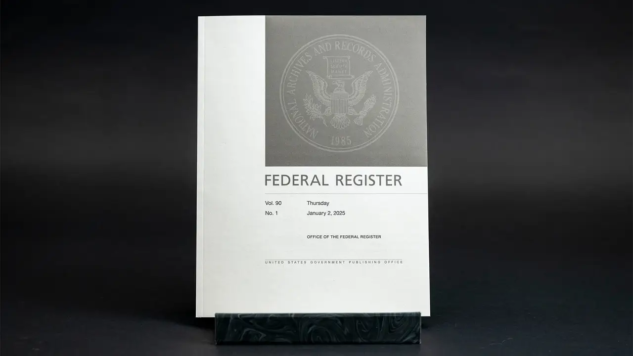 A printed copy of the Federal Register or an official Federal Register display in a government setting