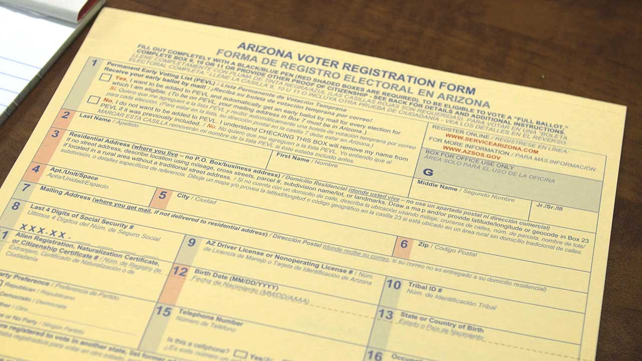 An Arizona voter registration form, central to disputes over documentary proof of citizenship and how registration is processed