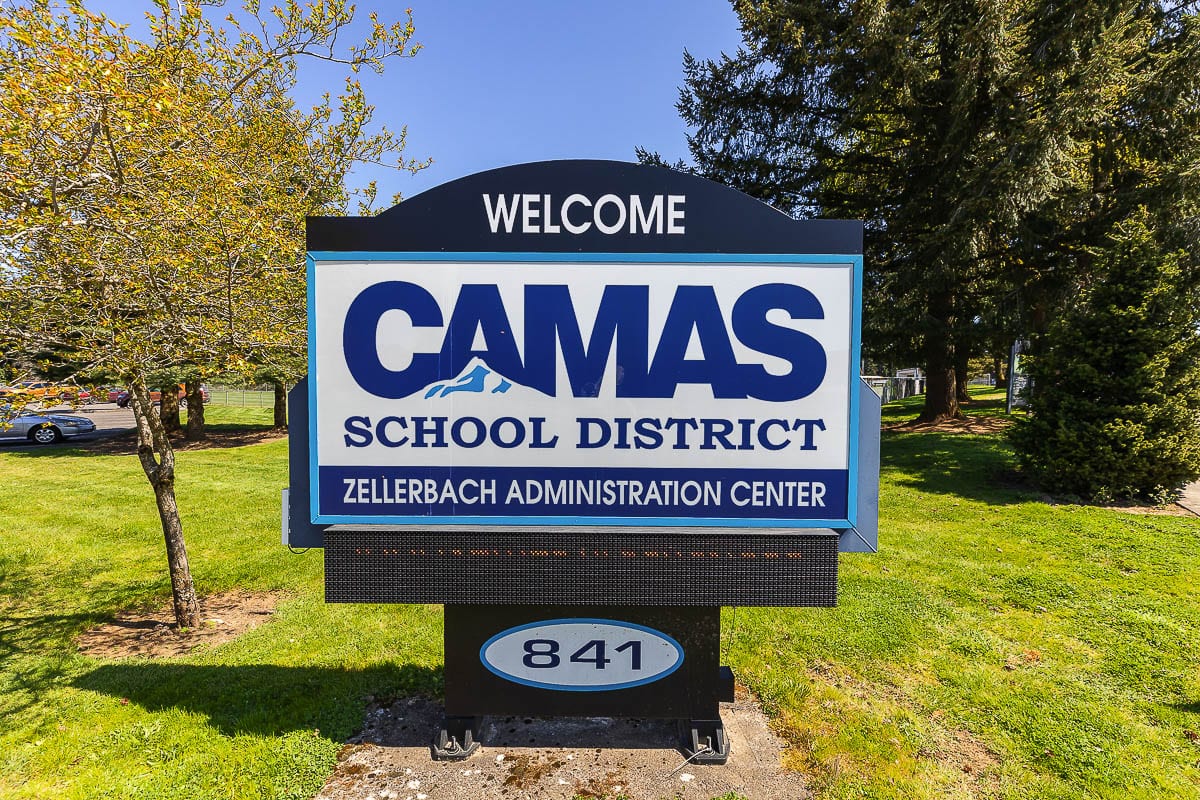An exterior view of Camas High School athletics facilities in Camas, Washington.