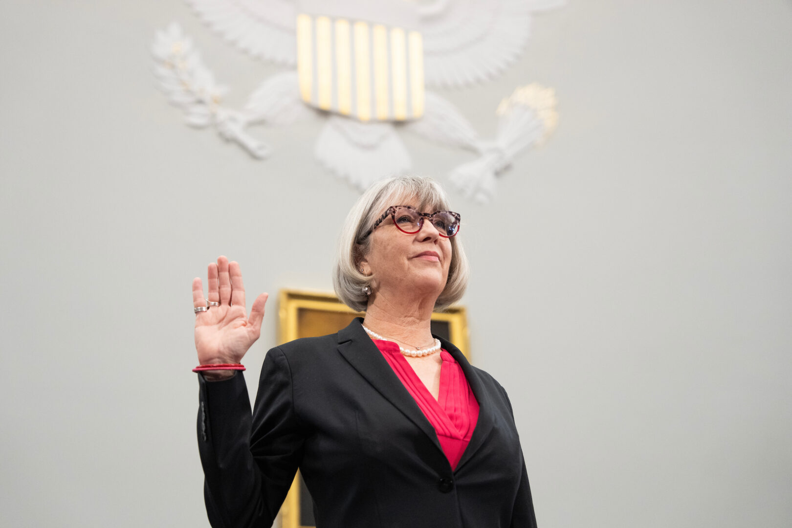 Anthea Hartig, director of the Smithsonian National Museum of American History, seated at a witness table during a congressional hearing