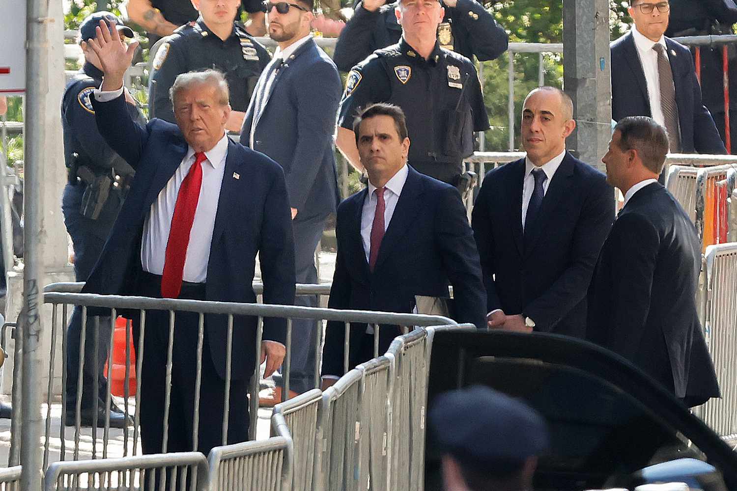 Donald Trump arriving at a New York courthouse during proceedings in the New York civil fraud case