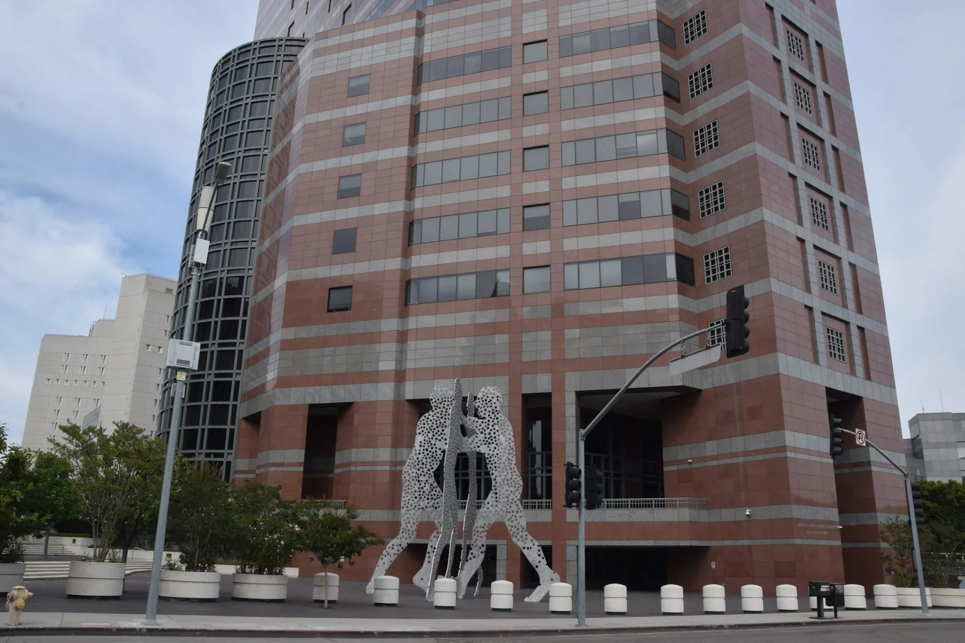 Exterior of the Edward R. Roybal Federal Building and U.S. Courthouse in Los Angeles, home to the U.S. District Court for the Central District of California, daylight street scene, editorial photo style