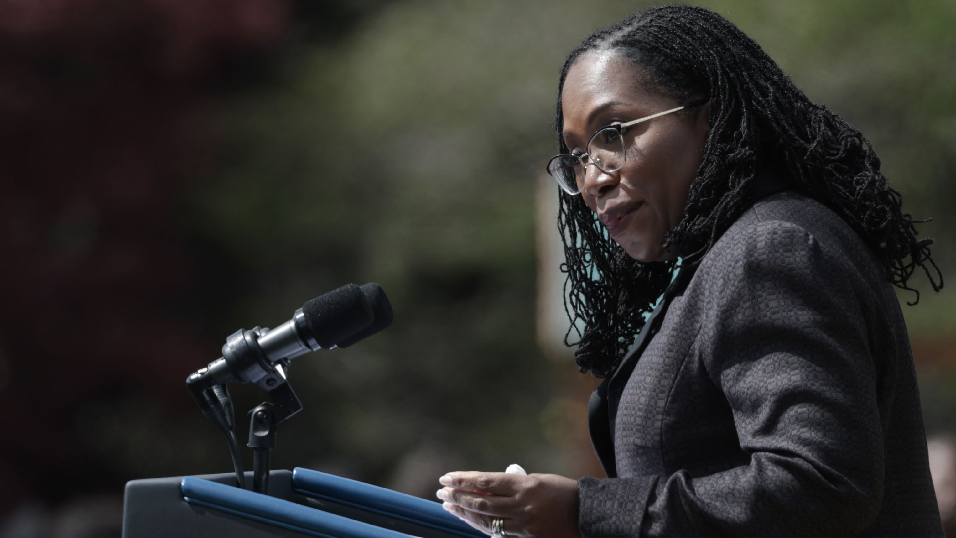 Justice Ketanji Brown Jackson speaking at the Library of Congress during a formal program