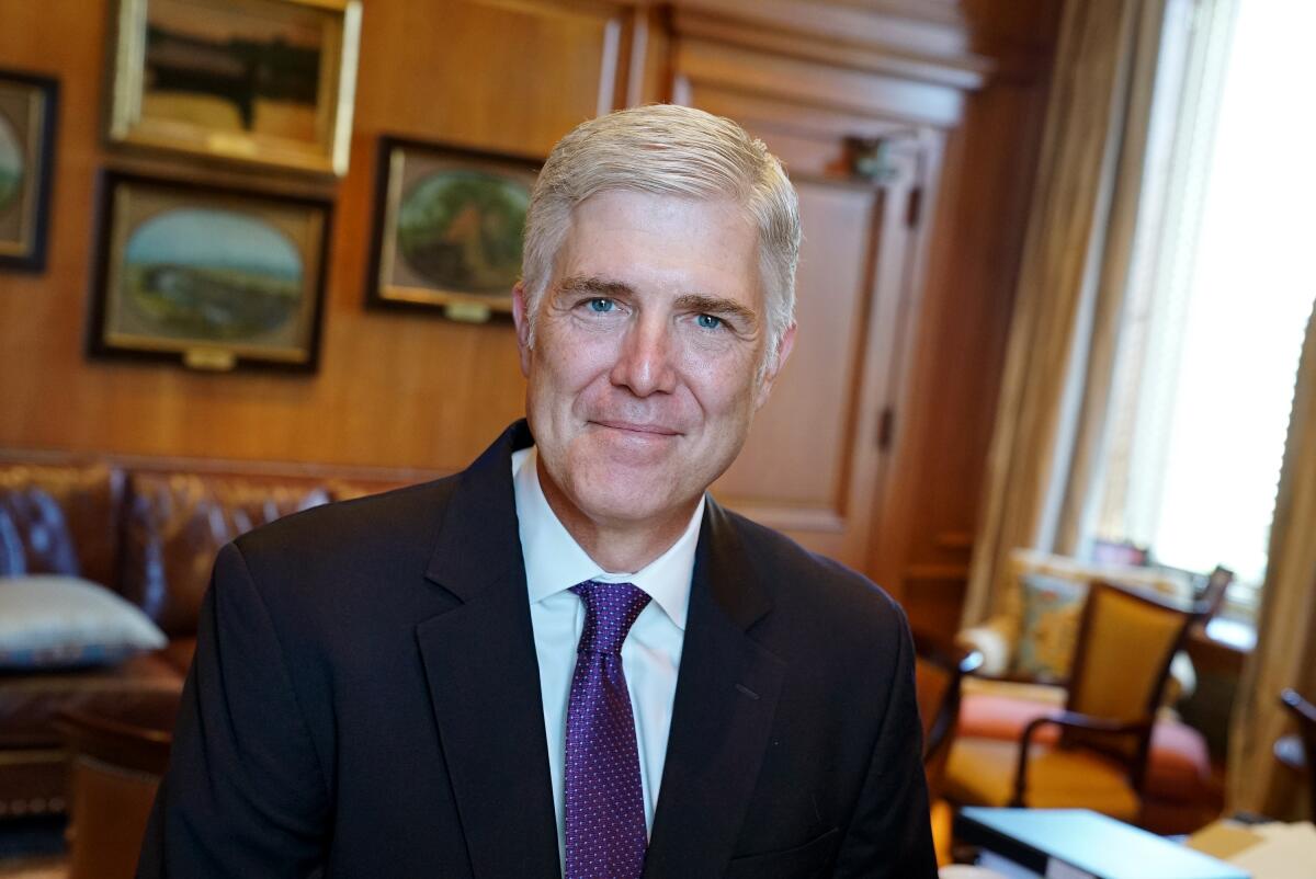 Justice Neil Gorsuch outside the United States Supreme Court building in Washington, D.C.