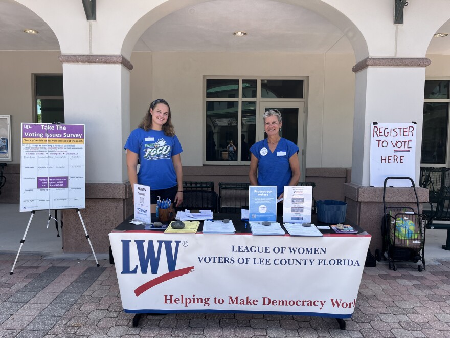 League of Women Voters volunteers at a public voter registration or voter education event