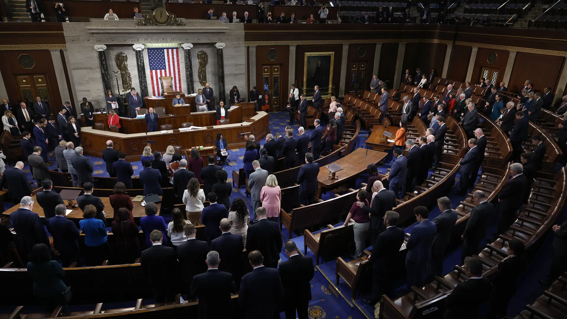 Members of the U.S. House of Representatives seated in the House chamber during a vote in Washington, DC, news photography style