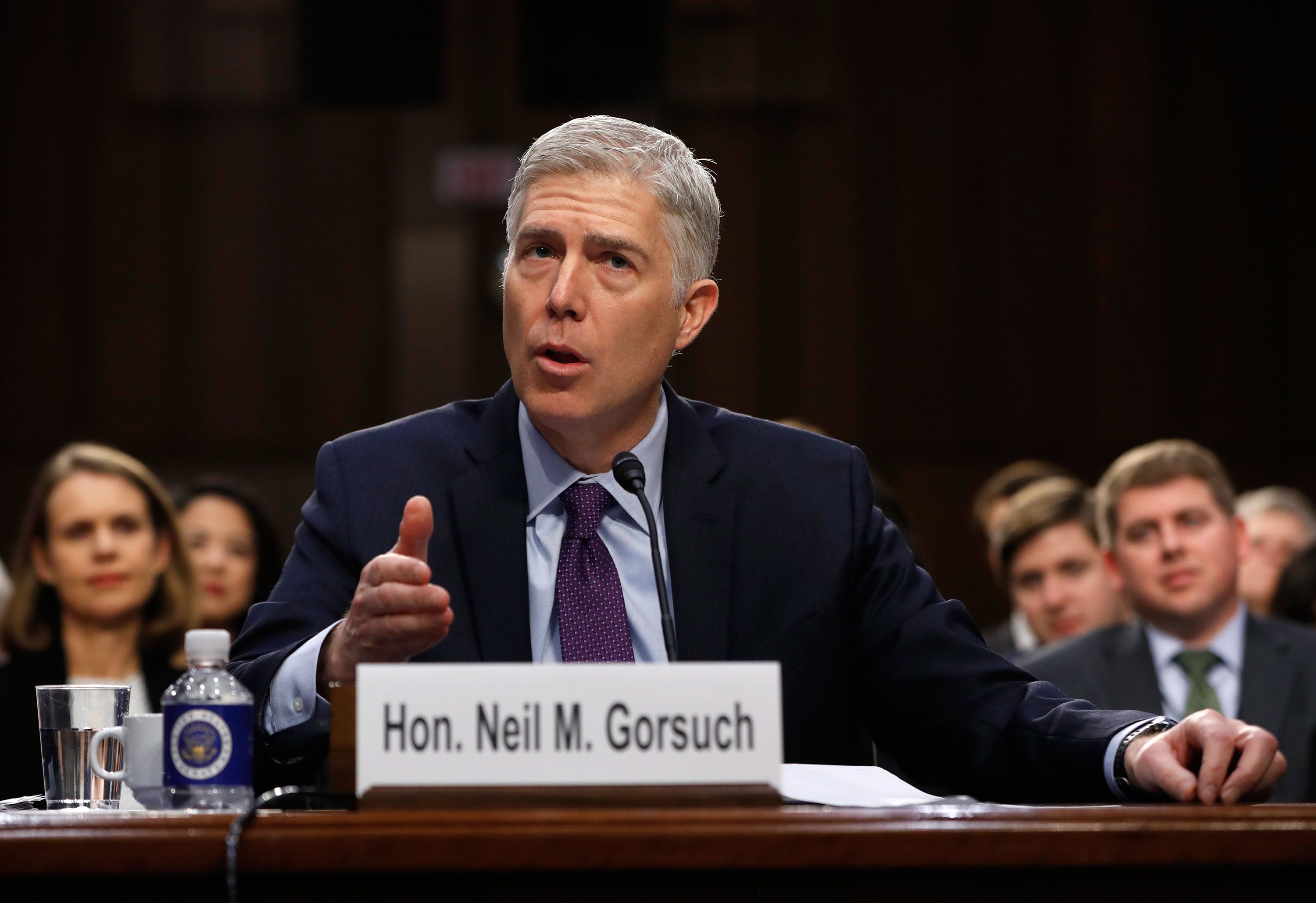 Neil Gorsuch arriving for his Supreme Court confirmation hearing.