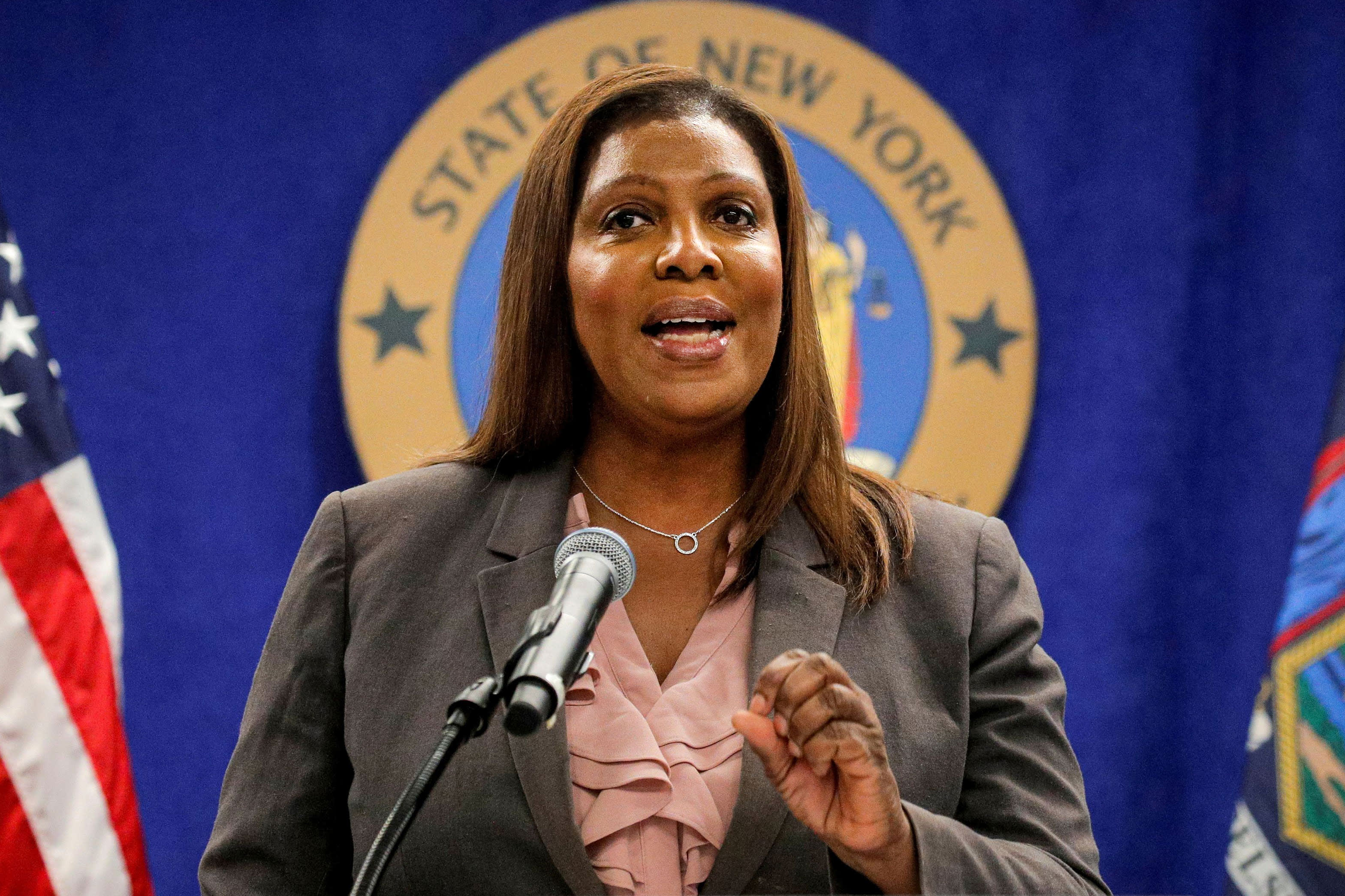 New York Attorney General Letitia James speaking at a public event