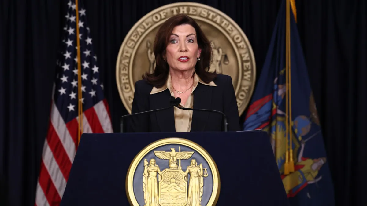 New York Gov. Kathy Hochul speaking at a public event