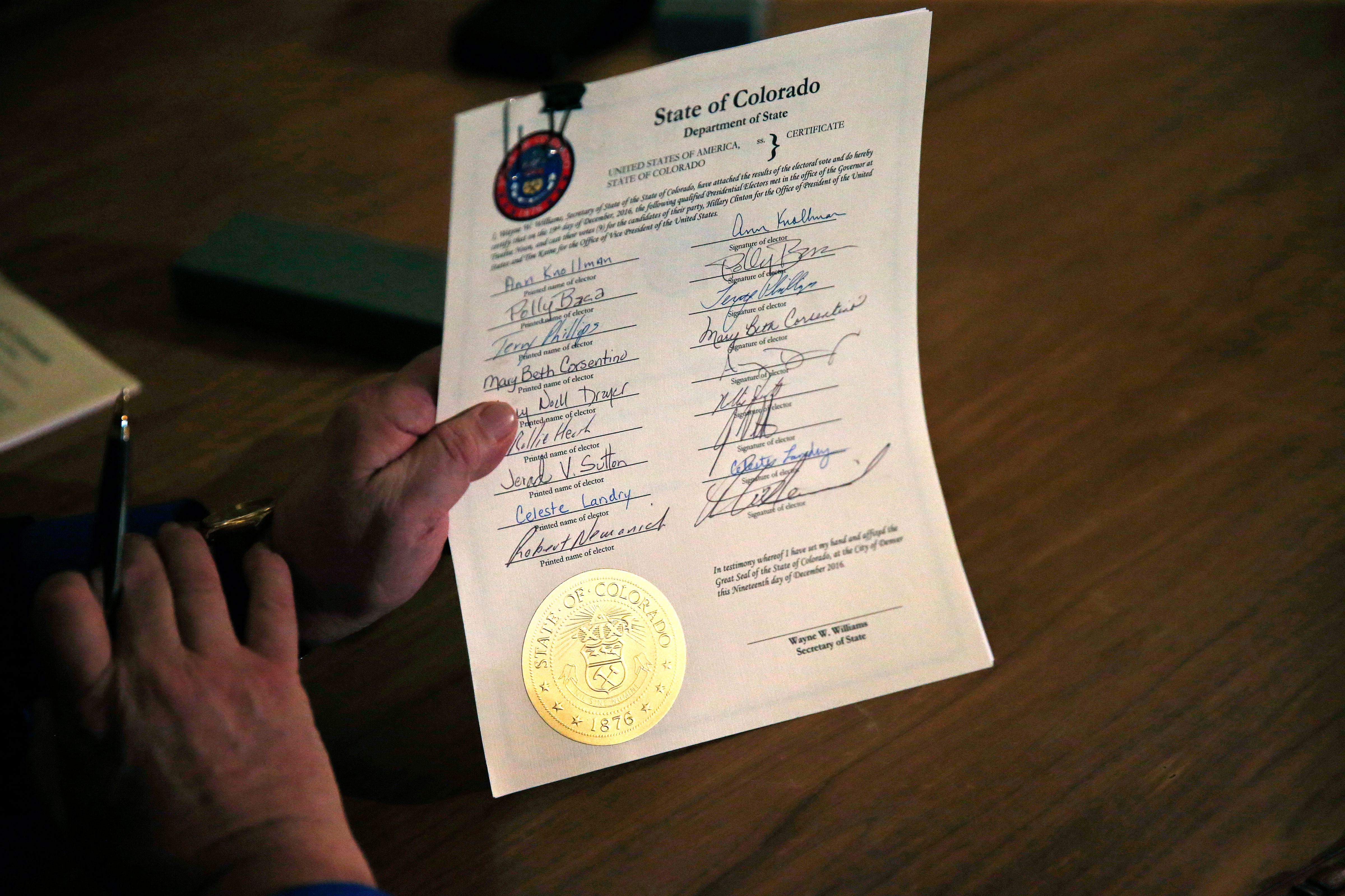 Official Electoral College vote certificates prepared for the electoral vote count