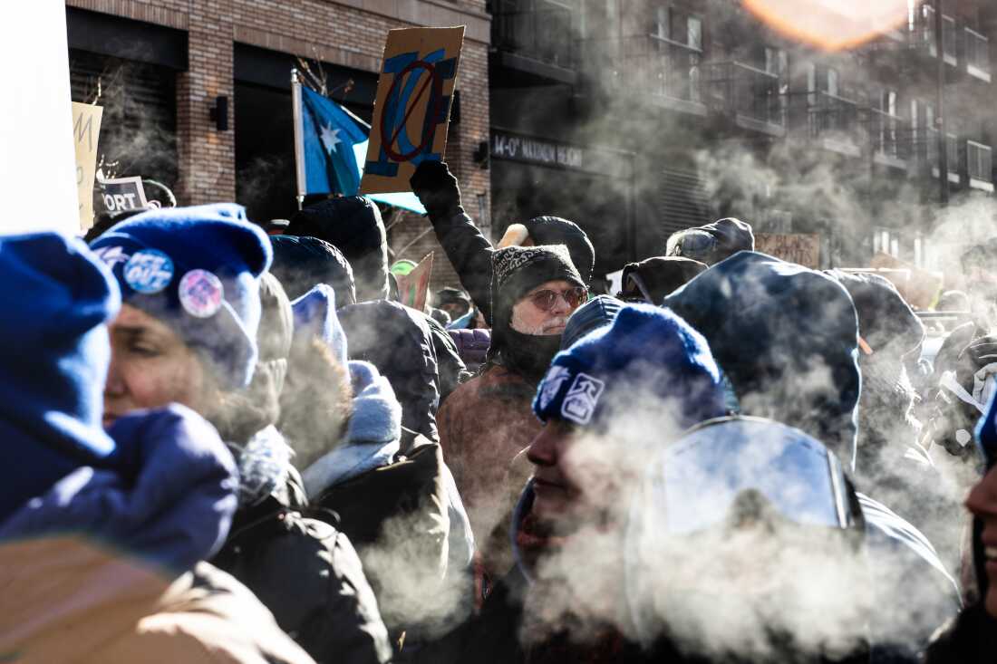 People gathered at an anti-ICE protest in north Minneapolis