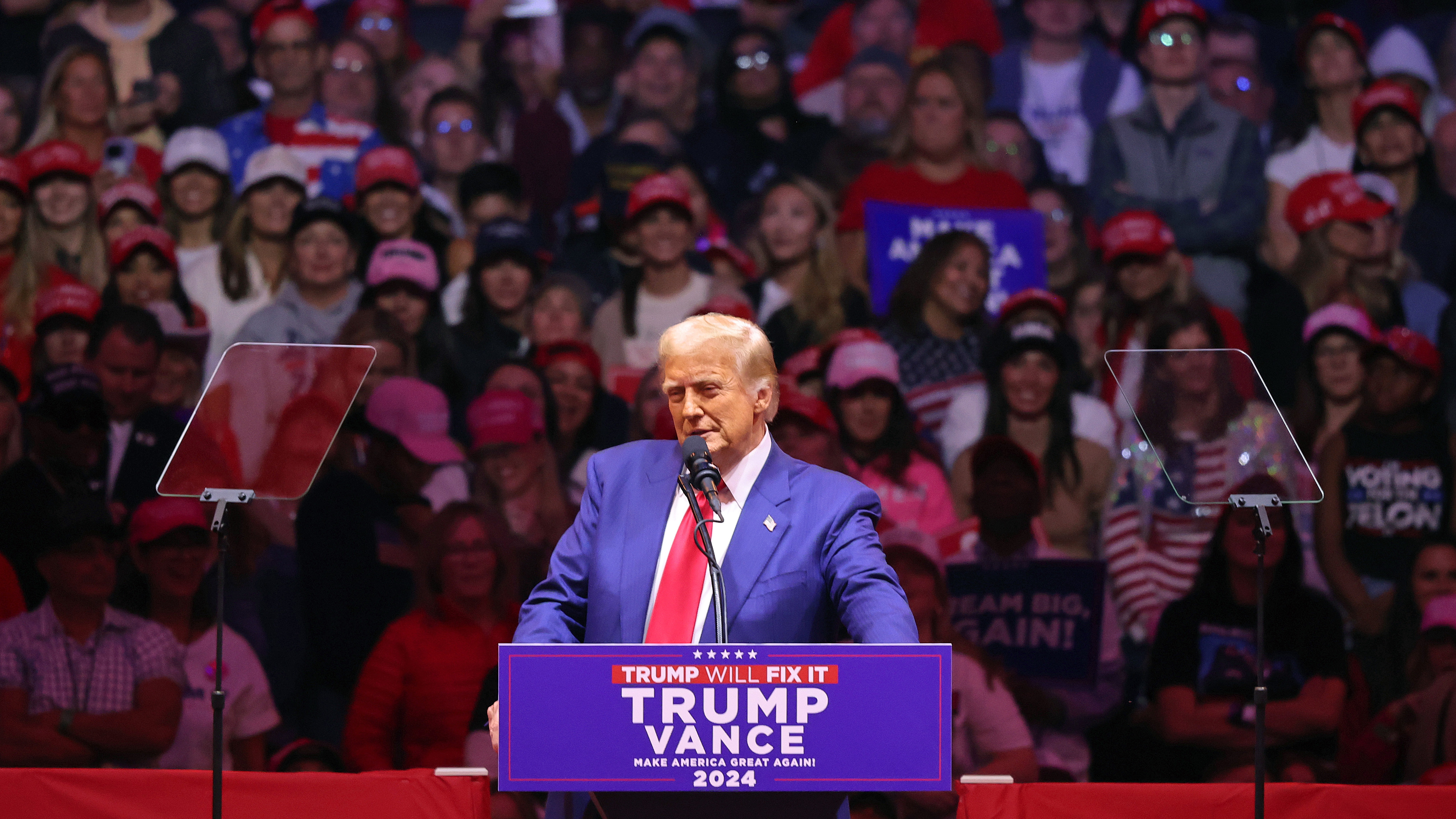 President Donald Trump speaking at a campaign rally