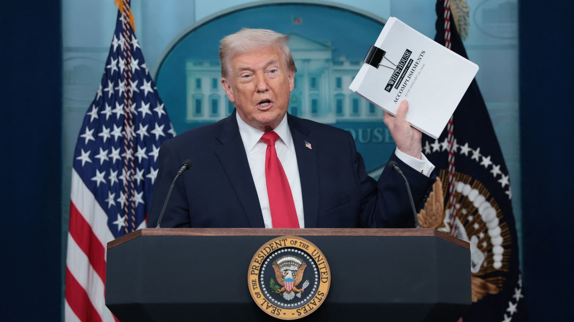 President Donald Trump speaking at the White House during an official event