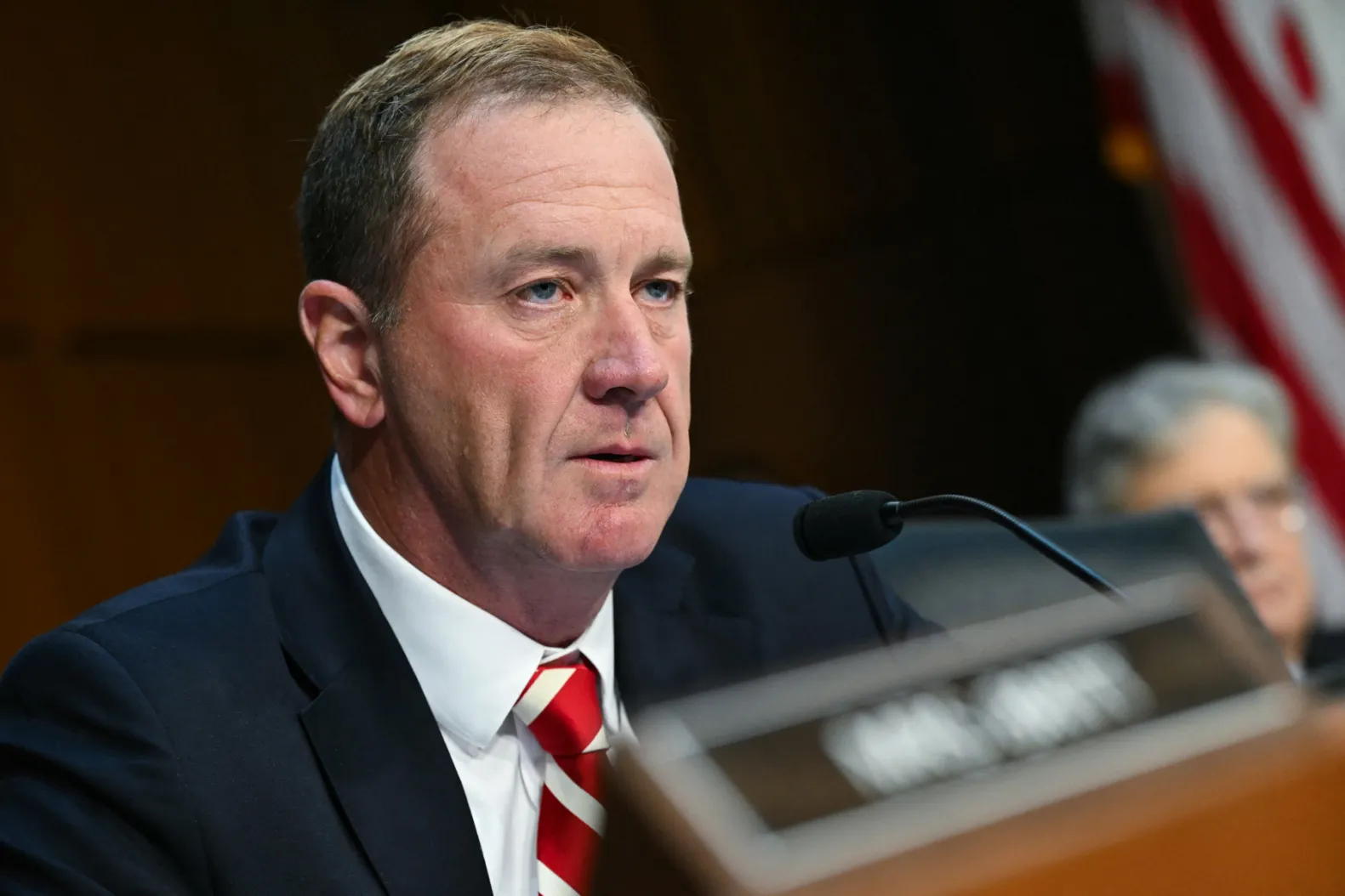 Sen. Eric Schmitt speaking during a Senate Judiciary Committee hearing