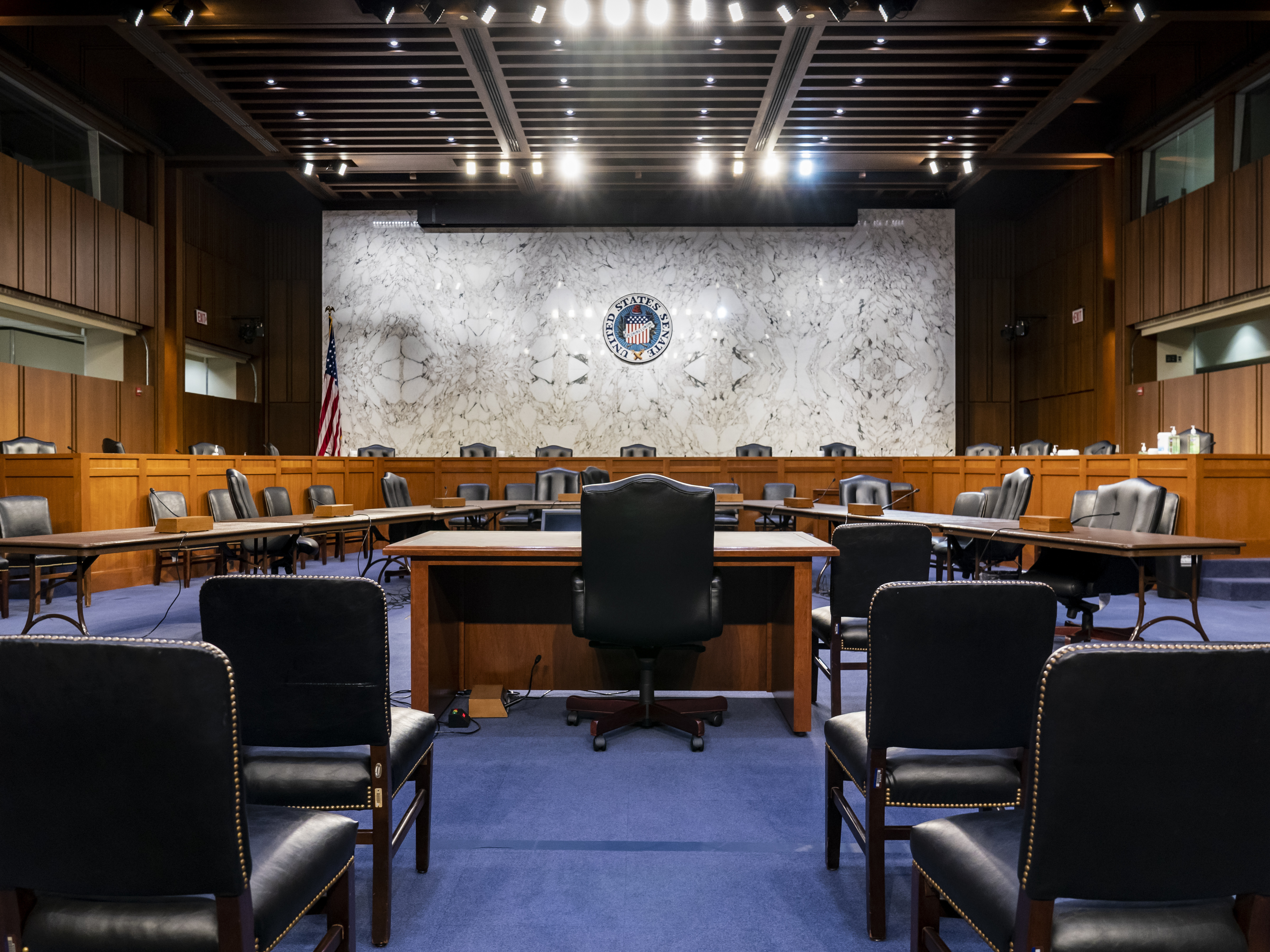 Senators on the dais during a public Senate Judiciary Committee confirmation hearing
